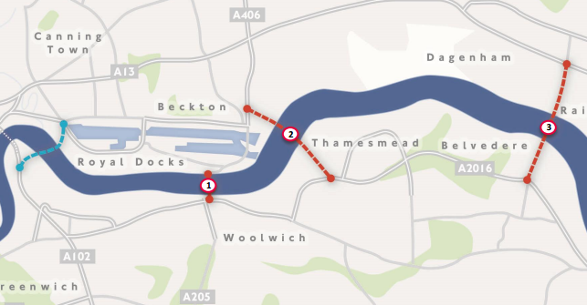 Thames River Crossing possible sites